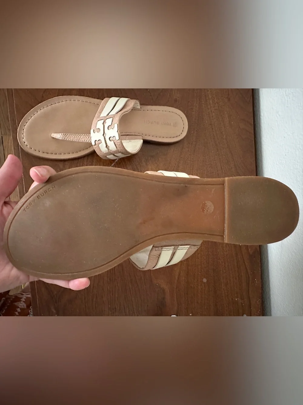 Tory Burch Miller Soft Leather Sandals Tan Ivory Size 10.5M